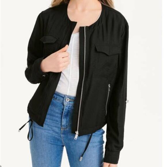 DKNY Roll Tab Zip Front Jacket in Black Size XS Stitch‎ Fix Nwt - Picture 3 of 7